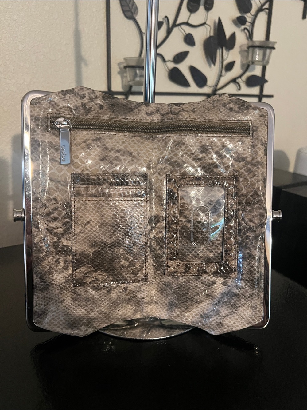 HOBO Gray Snake-Print Clutch with Silver Frame - Picture 3 of 8
